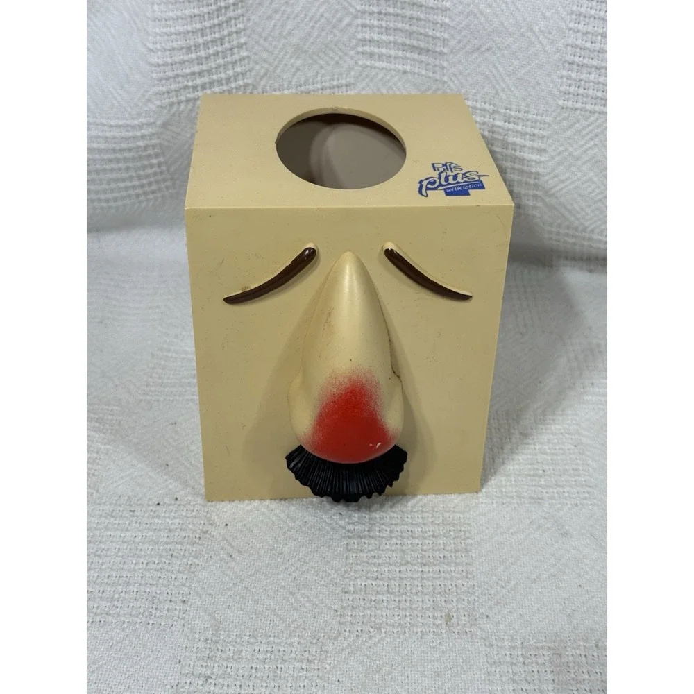 Puffs Tissue Box Cover Entex Vtg 1987 Red Nose Face Medicine Promotional Novelty